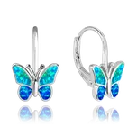 MINET Třpytivé stříbrné náušnice MOTÝLCI s modrým opálem