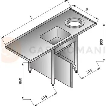 Nerezový dřez Stůl s jednokomorovým dřezem a otvorem na odpadky a skříňkou vpravo, 1800x700x900 mm | LOZAMET, LO352/P