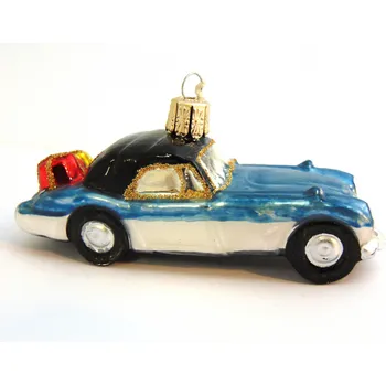 Vánoční ozdoba Vánoční retro ozdoba auto modro-stříbrné s dárky 724