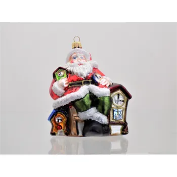 Vánoční ozdoba Vánoční ozdoba Santa a hodiny 853 10x13x7,5 cm