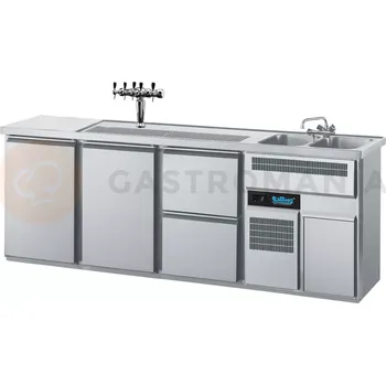 Chladící barový stůl 2500x700x980 mm, 2 zásuvky, 2dvéřový, dřez na pravé straně | RILLING, AGT M732R 81-1/1/2