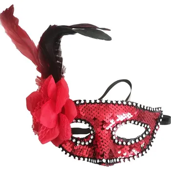 Karnevalový kostým Škraboška červená s péry