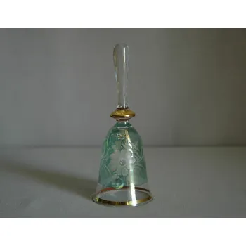 Zvonek na kolo Skleněný zvonek, zelený a dekor květina