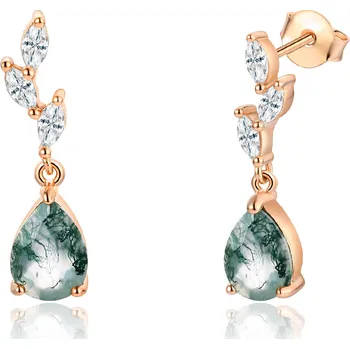 Náušnice Olivie Stříbrné náušnice MECHOVÝ ACHÁT ROSE 8400 Ag 925; ≤2,4 g.