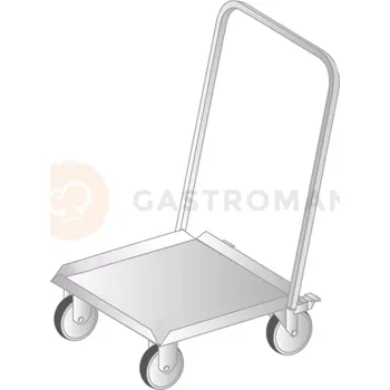 Plošinový vozík Přepravní vozík plošinový z nerezové oceli s rukojetí 510x510x900 mm | DORA METAL, DM-3427