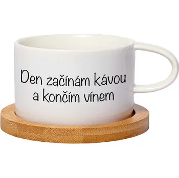Hrnek makronka - Den začínám kávou a končím vínem Barva hrnečku: Bílá