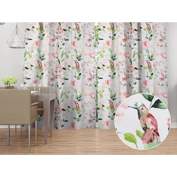 ubrus Bavlněný závěs Sandra SA-432 Ptáci mezi květy 150x140 cm