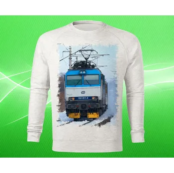 Pánská mikina mikina s lokomotivou 151 011-4 dámská XXL (mikina s vlakem světle šedý melír)