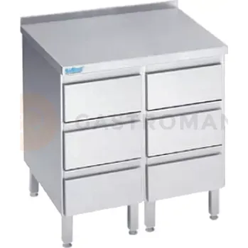 Nerezový dřez Pracovní stůl 800x700x900 mm - 2 bloky se 3 zásuvkami a pracovní deska se zadním lemem | RILLING, AS3 0708C 0000