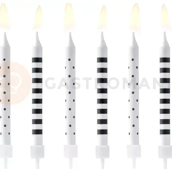 Výroba svíčky Svíčky na dort 6 ks - puntíky a proužky bílo-černé | PARTYDECO, SCP-2