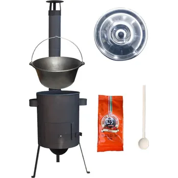 Kempingové nádobí Litinový kotlík 16 L + silnostěnná kotlina 36 cm (1,5 mm) STRONG + žáruvzdorná barva Plus 600