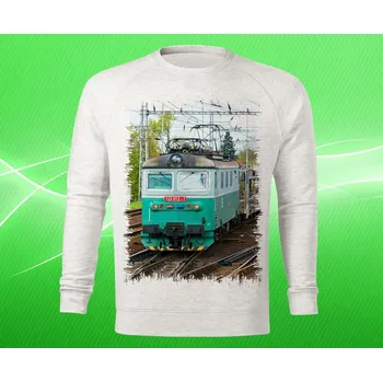 Pánská mikina mikina s lokomotivou 123 012-7 dámská XS (mikina s potiskem vlaku lokomotiva světle šedý melír)