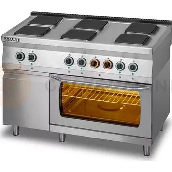 Sporák Elektrický sporák se 6 plotýnkami a elektrickou troubou GN 2/1 a skříňkou | LOZAMET, L700.KE6-PE+SD