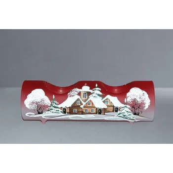 Svícen Svícen, vánoční válec ze skla, na dvě svíčky, v červeném dekoru