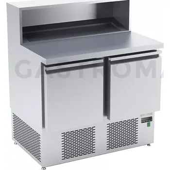 Chladicí stůl na pizzu s agregátem a plnými dveřmi, zadní lištou a okapovou lištou 950x700x850/1120 mm | DORA METAL, DM-S-94042 BS