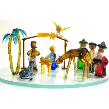 Betlém Vánoční Betlém ze skla s přilétájícím andílkem 14 x 10 x 22 cm