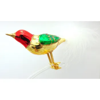 Vánoční ozdoba Vánoční ozdoba vrabec 3347 zlatém dekoru, tříbarevný