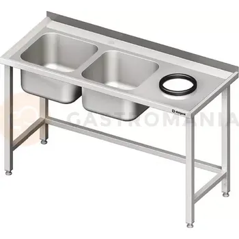 Kuchyňská linka Stůl nerezový s dřezem dvoukomorovým na levé straně a s otvorem na odpad 1600x700x850 mm | STALGAST, 981027160