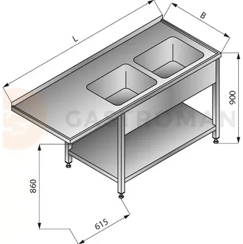 Nerezový dřez Stůl s dvoukomorovým dřezem na pravé straně, s policí, 1800x700x900 mm | LOZAMET, LO346/P