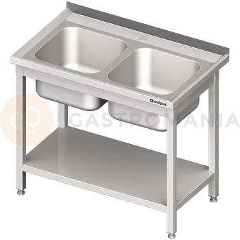 Kuchyňská linka Stůl nerezový s dřezem dvoukomorovým s policí 1000x600x850 mm | STALGAST, 980816100