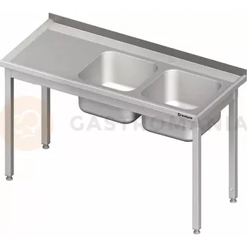 Kuchyňská linka Stůl nerezový s dřezem dvoukomorovým na pravé straně a bez police 1400x600x850 mm | STALGAST, 980776140