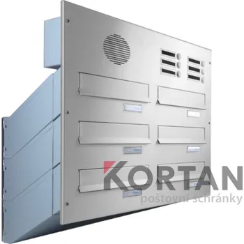 Poštovní schránka 6x poštovní schránka D-041 šikmá k zazdění do sloupku + čelní deska s 6x zvonkem a přípravou pro HM - NEREZ