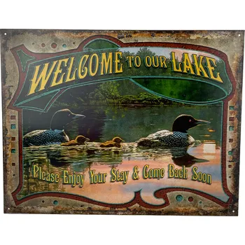 Plechová cedule D.E. metal signs PLECHOVÁ CEDULE WELCOME TO OUR LAKE 32 CM X 40 CM