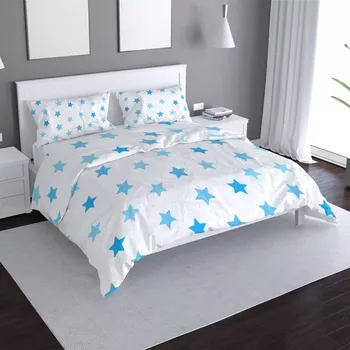 Povlečení Saténové povlečení Modré hvězdy na bílé - Sablio - 140x200 / 90x70