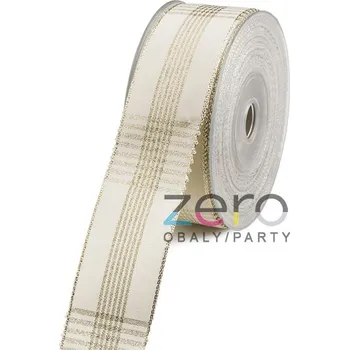 Stuha Stuha tkaná 4 cm x 10 m - krémová se zlatem