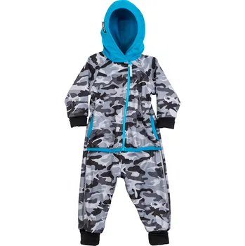 Kojenecká kombinéza šedý softshellový overal s maskáčovým vzorem