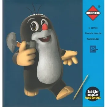 vyškrabávací obrázek Jiko Škrabací obrázky 20 x 15 cm Krteček s lopatkou modrý 4 ks