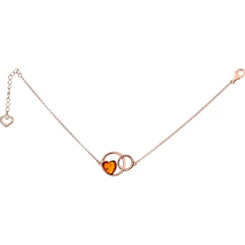 Náramek Stříbrný náramek s jantarem - srdce, kroužky - AP528-0952
