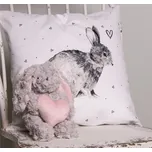 Šedý plyšový králíček s růžovým srdíčkem - 14*15*20 cm