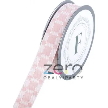 Stuha Stuha tkaná 2,8 cm x 10 m - špinavě růžovo-bílé káro