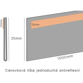 Cenovková lišta jednoduchá 35 antireflexní 35x1000mm - pěnová samolepka - 1 ks