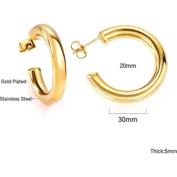 Náušnice Kruhové náušnice z chirurgické oceli ve zlaté barvě - 125G