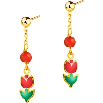 Náušnice Zlaté náušnice se sklem a smaltem - květy - AP533-7110