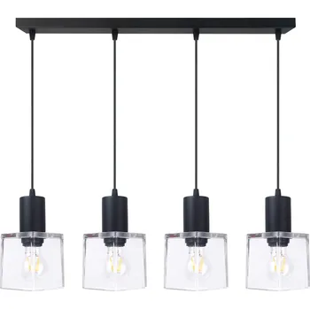 Light for home - Závěsné svítidlo černá lišta a čiré skleněné hranaté stínidla "Roberto", 4x60W, E27, Černá