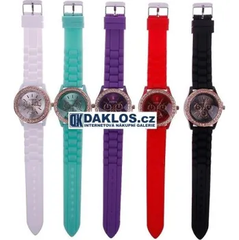 Hodinky Hodinky GENEVA s čirými kamínky v 5 barevných variantách Bílá