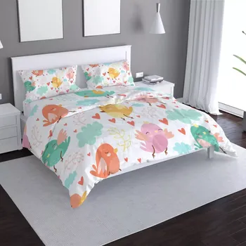 Povlečení Saténové povlečení Oblak s ptáčky - Sablio - 140x220 / 90x70