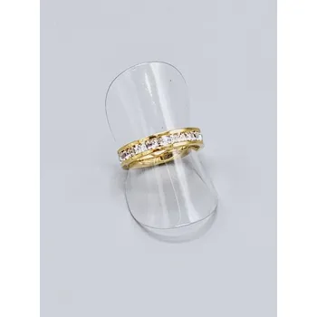 Prsten Ocelový prstýnek - štrasový pruh ve zlatém provedení vel. 11