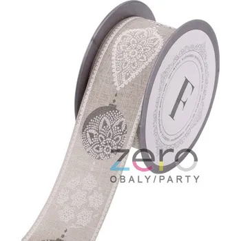 Stuha Stuha tkaná 5 cm x 5 m - přírodní s tiskem (Vánoce)