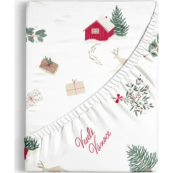 Prostěradlo Vánoční bavlněné napínací prostěradlo - České Vánoce 180 x 200 cm