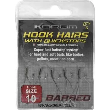 Rybářský háček 5ks - Háček Korum Barbed Hook Hairs with Quickstop Velikost 16