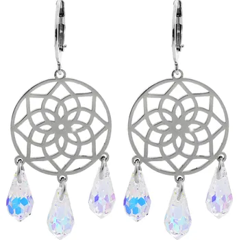 Módní doplněk JSB bijoux s.r.o. Ocelové náušnice klapky prořezávaný květ života s dropsy Swarovski AB