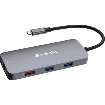 VERBATIM Hub USB-C Pro Multiport 9 Port, 3x USB 3.2, 2x USB-C, HDMI, RJ45, microSD/SD, šedá