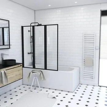 Vanová zástěna Zástěna na vanu 3-dílná Aurlane Triple 143 x 125 cm čiré sklo barva profilu černá FAC273