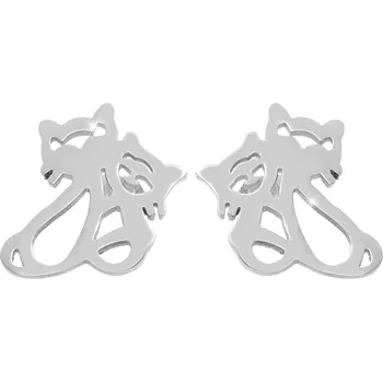 Náušnice JSB bijoux s.r.o. Ocelové náušnice puzety dvě prořezávané kočky bez krystalů