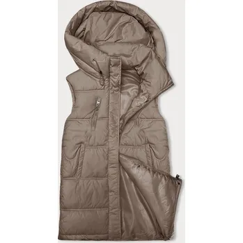 Dámská vesta Tmavě béžová dámská vesta se stojáčkem a kapucí Miss Titi (3132) odstíny béžové S (36)