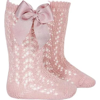 DĚTSKÉ BAVLNĚNÉ HÁČKOVANÉ PODKOLENKY CONDOR S MAŠLÍ, PALE PINK Velikost: 2 | výška 82-89 cm